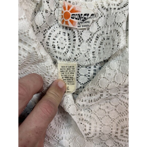 Vintage Sun Glo Of Miami Lace Beach Coverup Sunburst White‎ Womens Size Large - Picture 5 of 10
